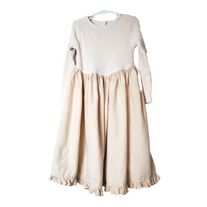 Vintage Biobottoms‎ Dress Girls 5 Natural Eco-friendly Praire Ruffle Beige 90s